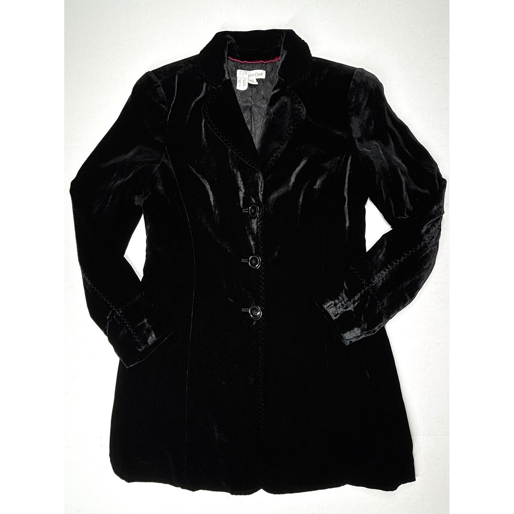 Coldwater Creek Womens 8 Black Crushed Velvet Blazer Jacket Silk Bld Lining EUC